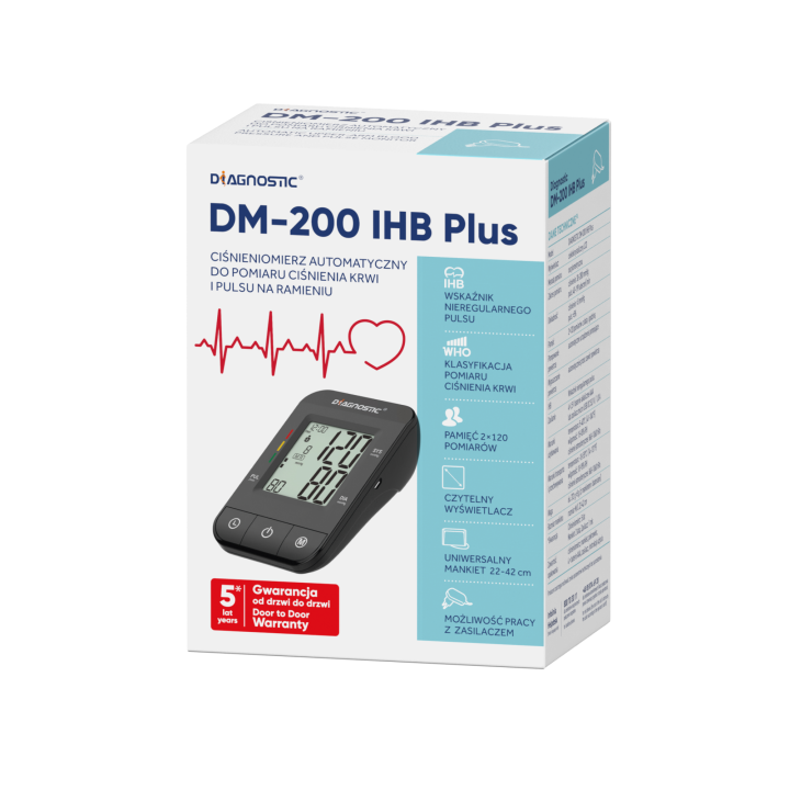 Diagnostic DM-200 IHB PLUS ciśnieniomierz automatyczny do pomiaru ciśnienia krwi i pulsu na ramieniu z zasilaczem impulsowym USB